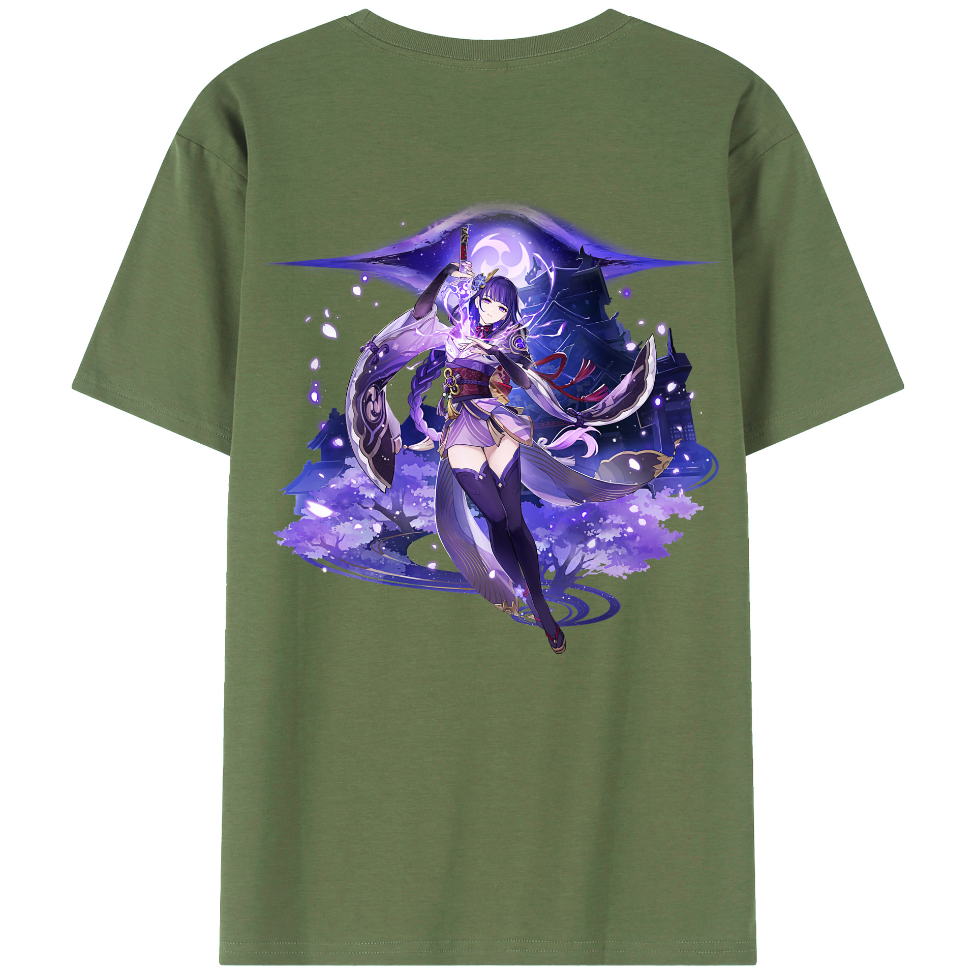 げんし神 雷電将軍 らいでんしょうぐん genshin Raiden Shogun 綿100％ メンズ半袖Tシャツ（バックプリント） 通気性